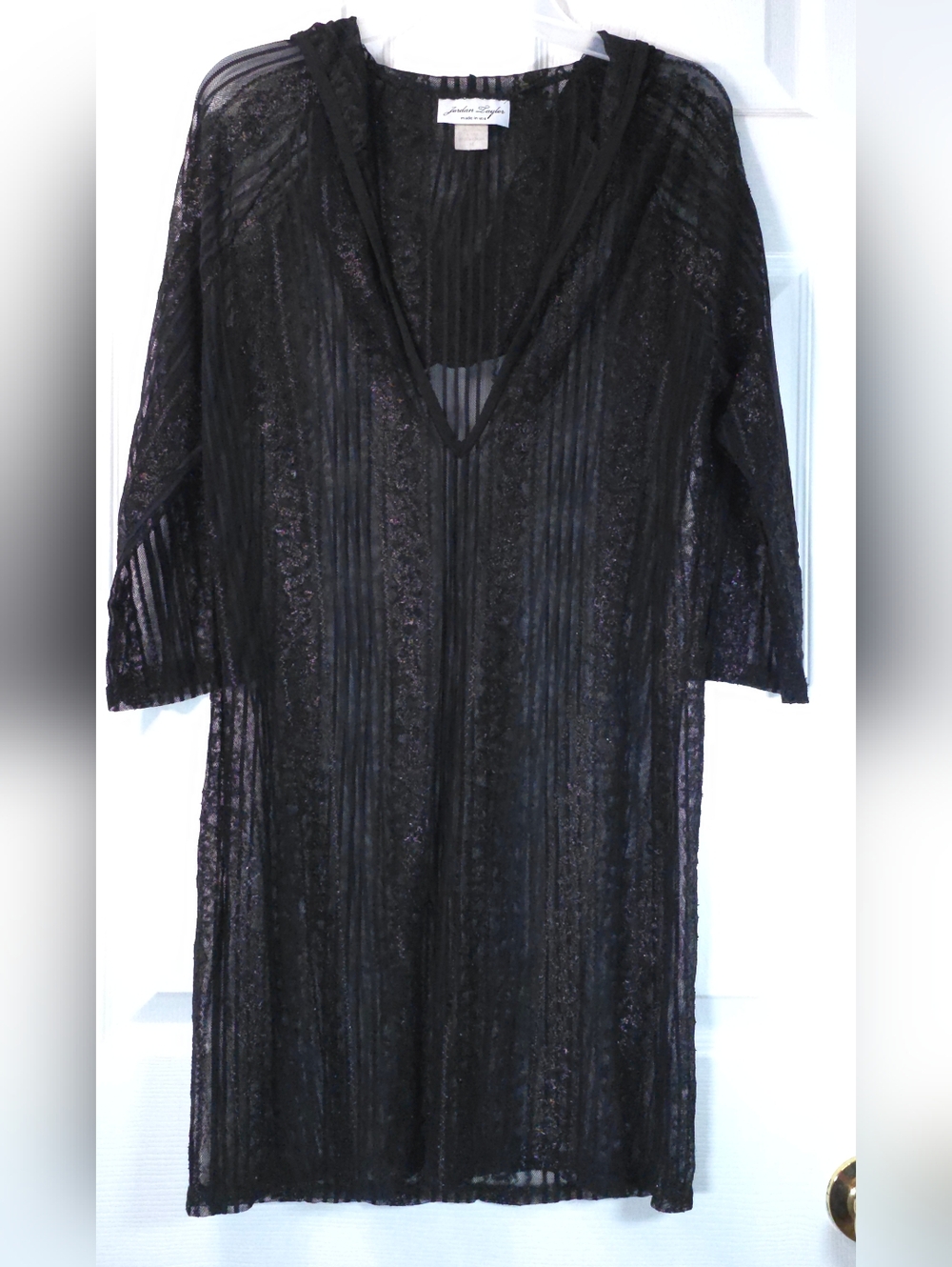 Vintage Taylor Jones Hooded Tunic Mesh Sequins & Lace Black Size M USA Made - Picture 2 of 10